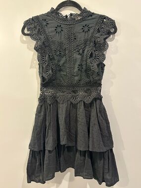 Entro Eyelet Detail Lace Ruffle Tiered Dress Black Size S